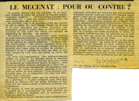 artykuł z gazety ”Le mecenat: pour ou contre?” 