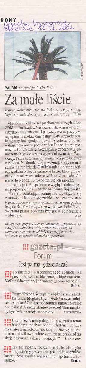 Za małe liście, „Gazeta Wyborcza“, 12.12.2002. 