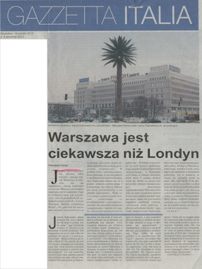 Sebastiano Giorgi, Warszawa jest ciekawsza niż Londyn, „Gazetta Italia“, 12.2010. 