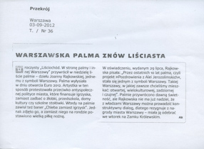 Warszawska palma znów liściasta, „Przekrój“, 03.09.2012. 