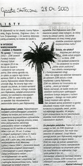 Listy, „Gazeta Wyborcza”, 28.04.2003. 