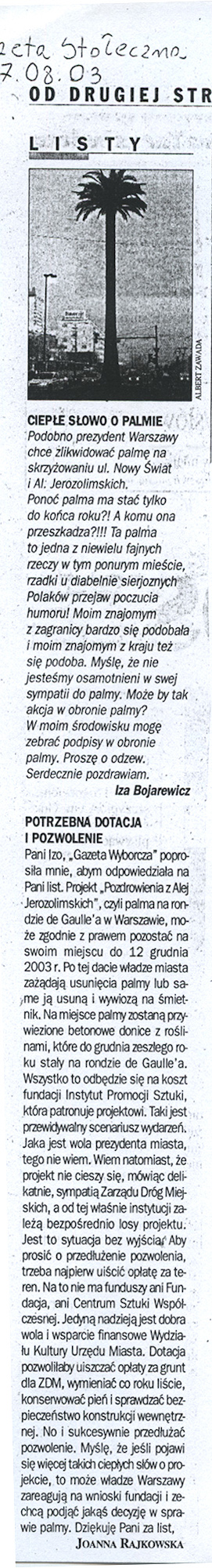 Listy, „Gazeta Wyborcza”, 07.08.2003. 