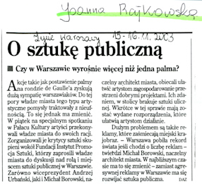 O sztukę publiczną, „Życie Warszawy“, 15-16.11.2003. 