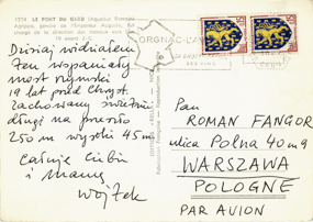 Kartka pocztowa od Wojciecha Fangora do Romana Fangora 