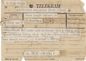 Telegram od Wojciecha Fangora dla Wandy Fangor 