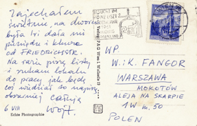 Kartka pocztowa od Wojciecha Fangora do Wandy i Konrada Fangora 