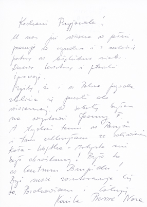 List od Pierre\\\'a Jaccaud i Kamili Regent do Wojciecha Fangora 