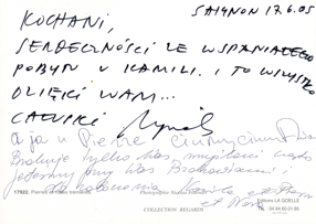 Kartka pocztowa od Pierre\\\'a Jaccaud i Kamili Regent do Wojciecha Fangora 