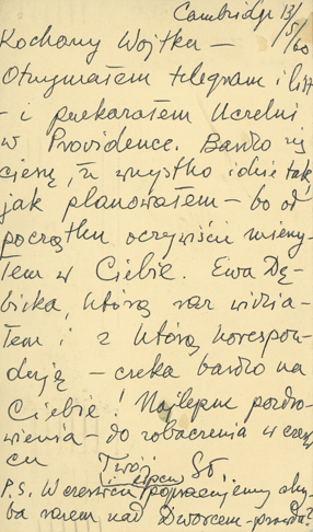 Kartka pocztowa od Jerzego Sołtana dla Wojciecha Fangora 