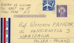 Kartka pocztowa od Jerzego Sołtana dla Wojciecha Fangora 