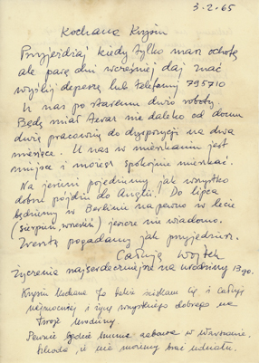 List Magdaleny i Wojciecha Fangorów do Krystyny Schindler 