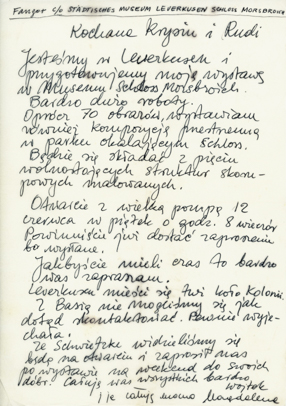List Magdaleny i Wojciecha Fangorów do Krystyny i Rudolfa Schindlera 
