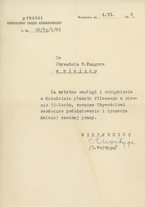 List Lesława Wojtygi do Wojciecha Fangora 