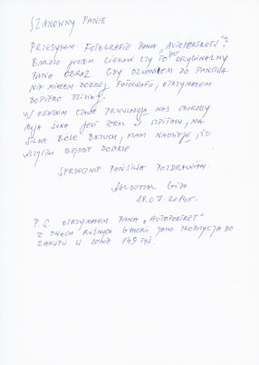 List Waldemara Gizy do Wojciecha Fangora 
