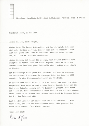List Alfonsa Kunena do Wojciecha Fangora 