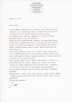 List Jana Lenicy do Wojciecha Fangora 