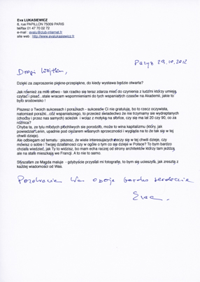 List Evy Lukasiewicz do Wojciecha Fangora 