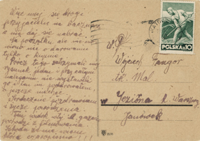 Kartka pocztowa od Teofila Ociepki dla Wojciecha Fangora 