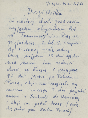 List Jerzego Tchórzewskiego do Wojciecha Fangora 
