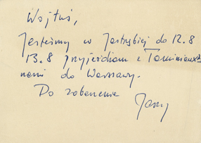 Kartka pocztowa od Jerzego Tchórzewskiego dla Wojciecha Fangora 