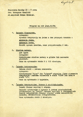 Program na rok akademicki 1985/86 