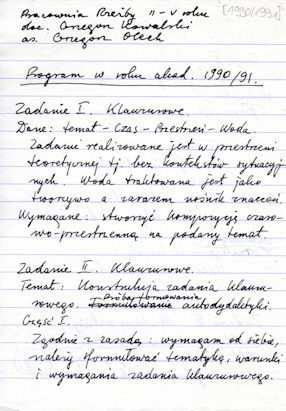 Program na rok akademicki 1990/91 