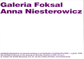 Zaproszenie na wystawę Anny Niesterowicz w Galerii Foksal 