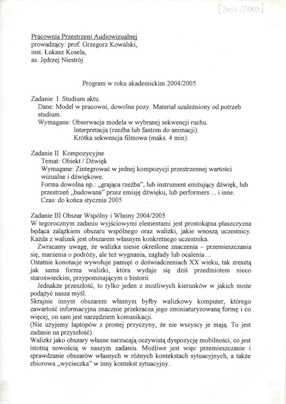 Program na rok akademicki 2004/05 