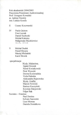 Lista studentów, rok akademicki 2004/05 