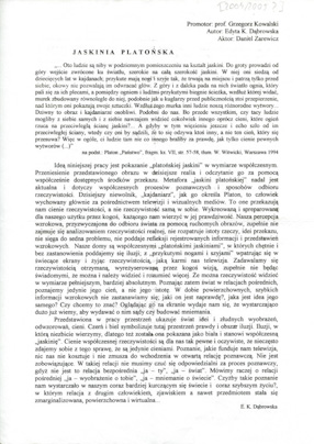 Tekst Edyty Katarzyny Dąbrowskiej do jej pracy dyplomowej „Jaskinia platońska” 
