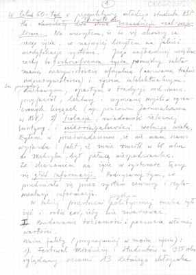 Notatki do krótkiego wystąpienia Grzegorza Kowalskiego, wygłoszonego wobec studentów podczas pleneru w Dłużewie 