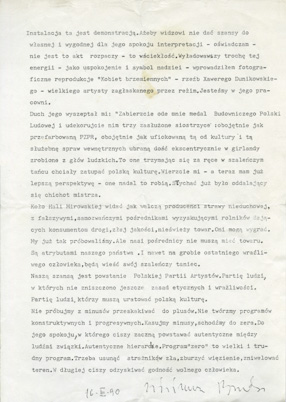 Borowski\\\'s text accompanying his exhibition at the Gallery of Sculpture, Warsaw 1990 