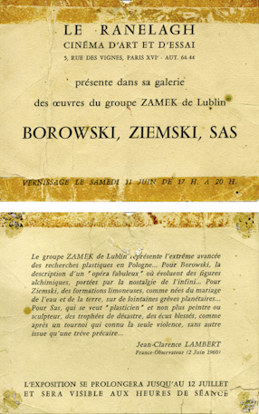Invitation to the exhibition of the Zamek Group, Le Ranelagh, Paris 1960 