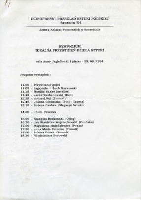 Ikonopress programme and conditions of participation, Szczecin 1994 