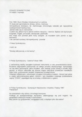 Pokazy Synkretyczne, impresje 1996 (maszynopis) 