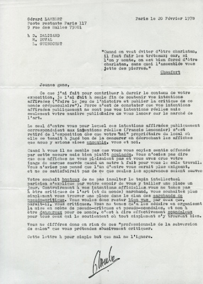 Gerard Lambert\'s letter to D. Daligand, M. Duval, L. Guinochet 