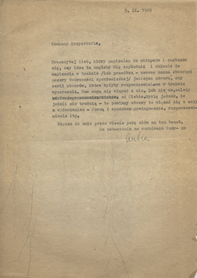Letter from Anka Ptaszkowska to Krzysztof Niemczyk 
