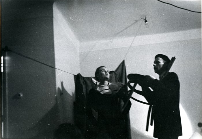 Marek Piasecki, Miron Białószewski and Ludmiła Murawska in Songs for Chair and Voice, Osobny Theatre, 1958