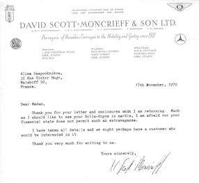 List przedstawiciela firmy ”David Scott-Moncrieff & Son”. 