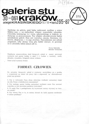 „Format: Człowiek” w Galerii Stu, Kraków 1976 