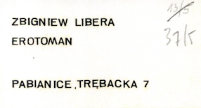 Visiting card, 1982. 