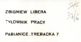 Visiting card, 1982. 