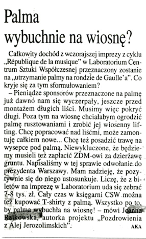 Palma wybuchnie na wiosnę?, „Gazeta Wyborcza“, 06.11.2003. 