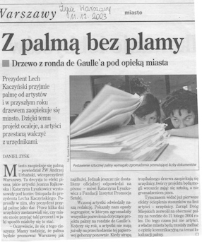Daniel Zyśk, Z palmą bez plamy, „Życie Warszawy“, 11.12.2003. 