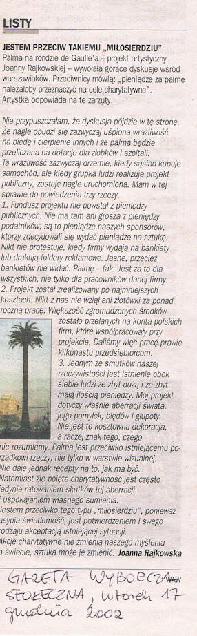 Listy, „Gazeta Wyborcza“ („Stołeczna“), 17.12.2002. 