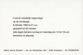 Leblanc, Archetypes, zaproszenie na wernisaż: 08.10.1982, Galerij Jeanne Buytaert, Antwerpia 