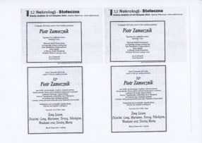 Obituaries of Piotr Zamecznik 