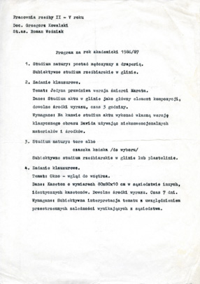 Program na rok akademicki 1986/87 