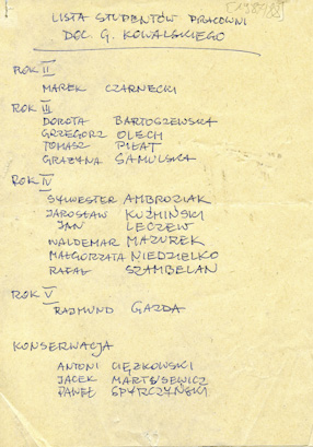 Lista studentów, rok akademicki 1987/88 