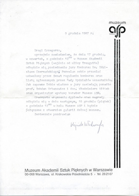 List od Wojciecha Włodarczyka do Grzegorza Kowalskiego 